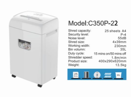 Neues Produkt Hochleistungs-Großraum-Aktenvernichter 35L 22 Blatt Papier Aktenvernichter Kreuzschnitt Für Büro und Heimgebrauch C350P-22